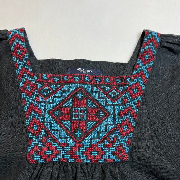 Madewell Embroidered Wanderer Mini Dress Size XXS Linen Boho Festival Colorful - Picture 8 of 12
